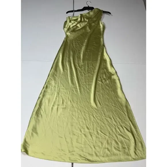 Tanya Taylor Stassi Dress silky green one shoulder slip cocktail dress Size 6 - Picture 8 of 9